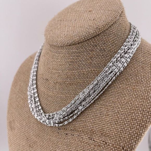 Sarah Coventry 1960 Silvery Cascade Line Multi Strand Silver Tone Necklace - Picture 3 of 4